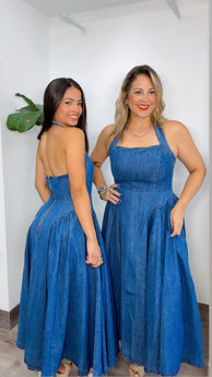 Denim Halter Midi Dress