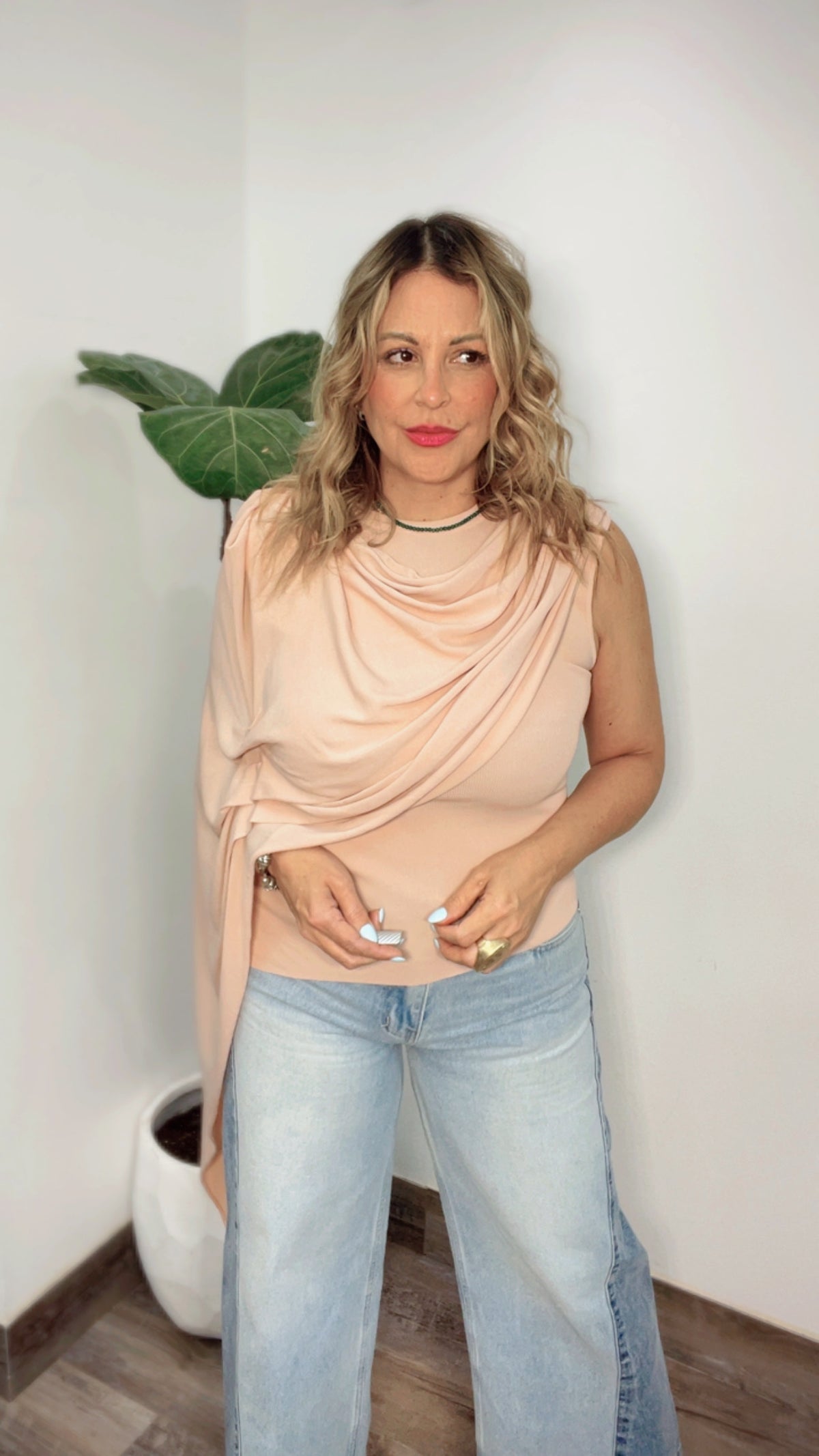 Blush Draped Cape Top
