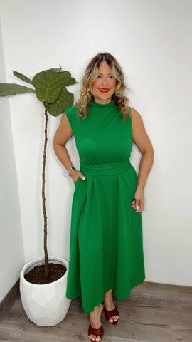 Classic Belted Dress (Emerald)