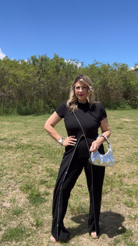 Susanne Short Sleeve Front-Slit Jumpsuit