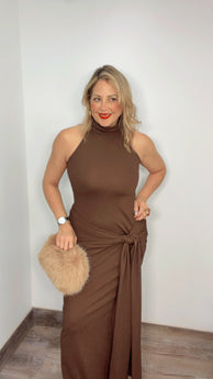 Elegance Halter Chocolate Dress