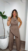 Mocha Wooden Button Pant Set