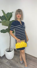 Striped Collar V Knit Navy Mini Dress