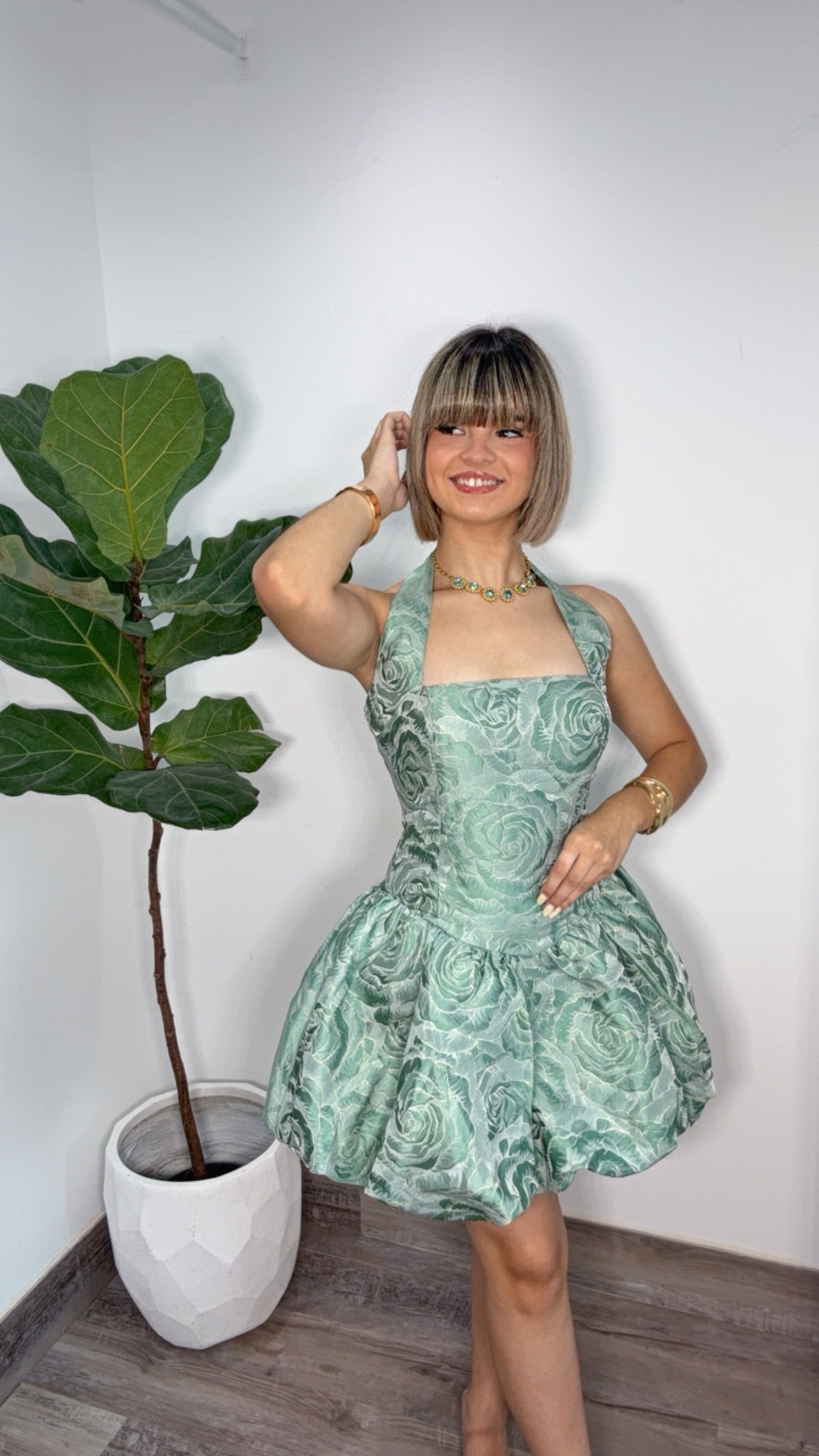 "Mint" Rose Bloom Mini Dress