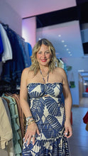 Tropical Leaf Navy Taupe Maxi Dress