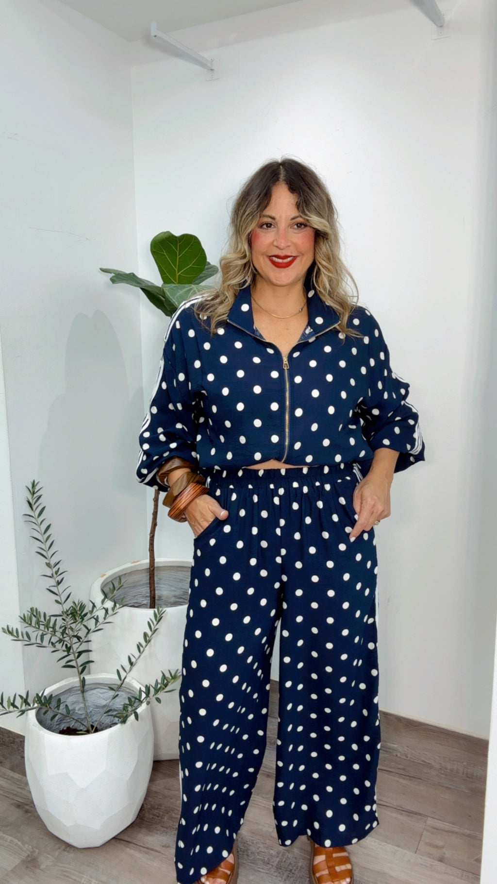 Navy Polka Dot Zip Set