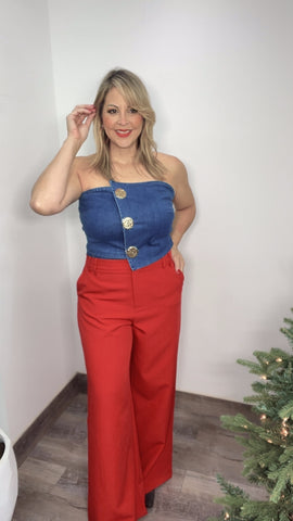 Christmas Red Denim Trouser Pants