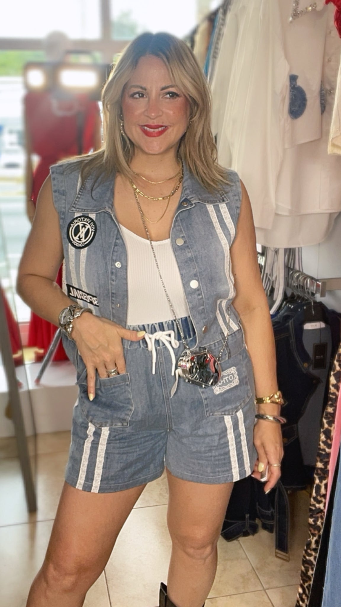 Grace Denim Vest & Short Set