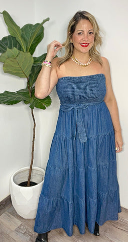 Tube Denim Maxi-Dress