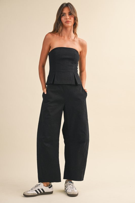 Black Peplum Barrel Jumsuit