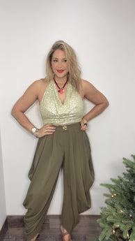 Olive Ruched Pants