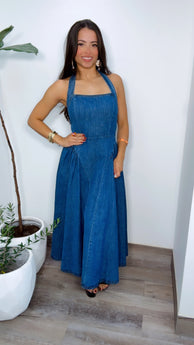 Denim Halter Midi Dress