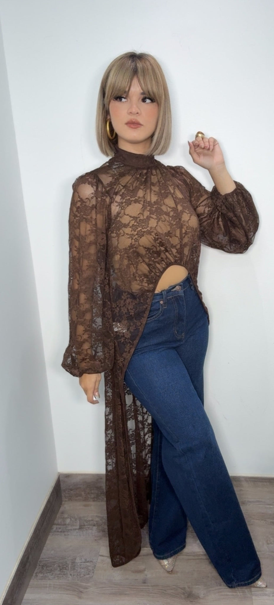 Chocolate Overlay Lace Top