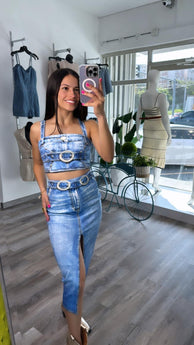 Satin Denim Set