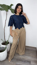 Cropped Broderie Anglaise Top (Navy)