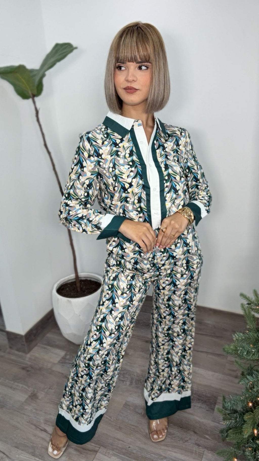 Gracia Hunter Green Print Pant