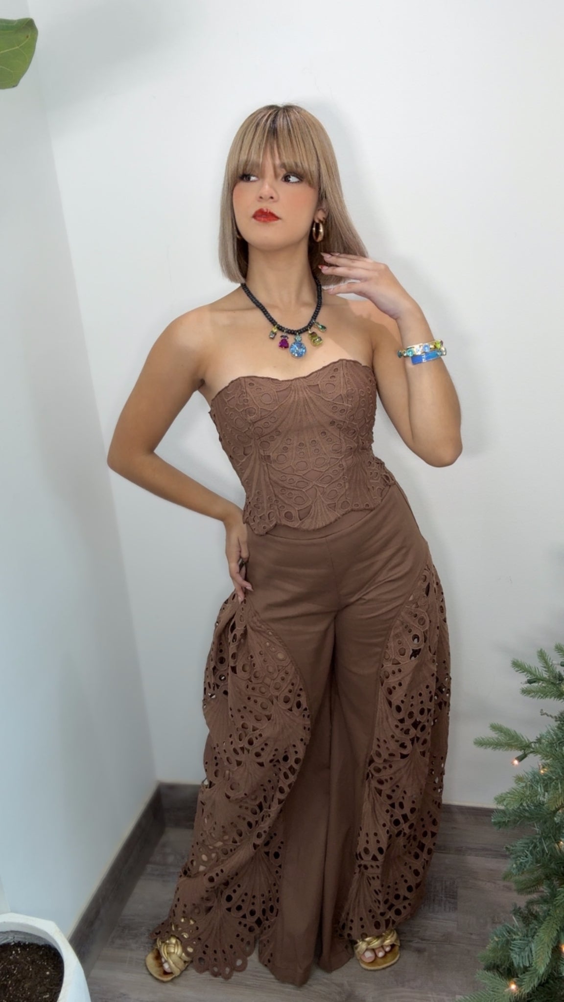 Canelé Eyelet Corset & Pants Set