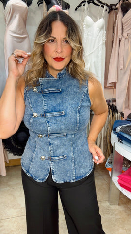 Denim Luxe Mandarin Top
