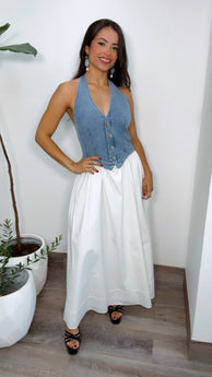 Denim & White Midi Dress