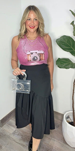 Trend Black Wrap Around Skirt