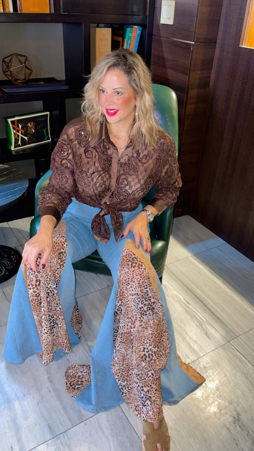 Leopard Lace Flare Jeans