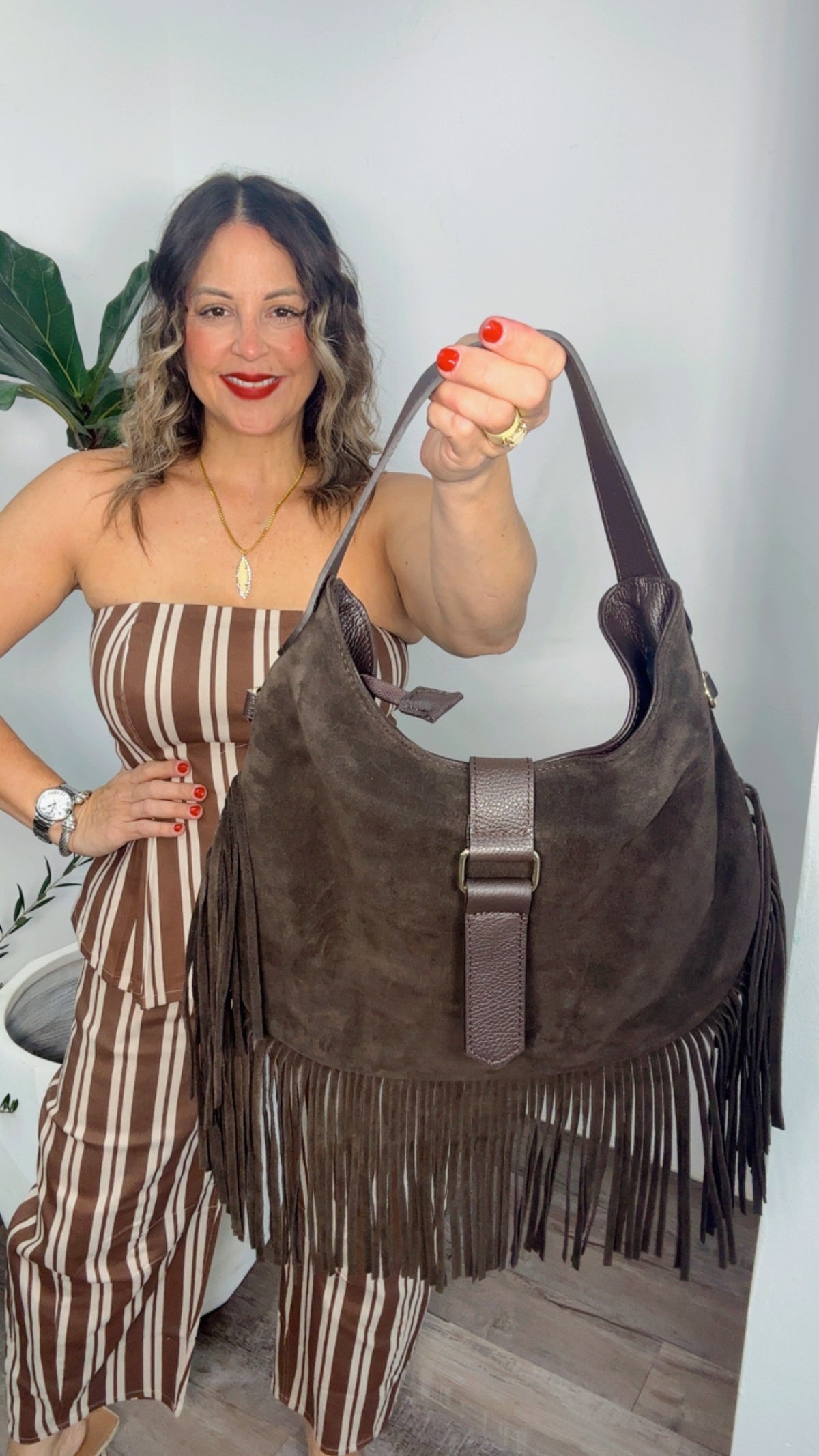 Chocolate Leather Fringe Bags