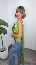 Shiny Green Satin Cowl Neck Top