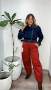 Burgundy Italy Dots Barrel Pants