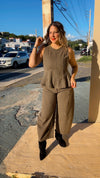 Olive Peplum Stripe Set