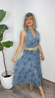 Print Denim Midi Dress