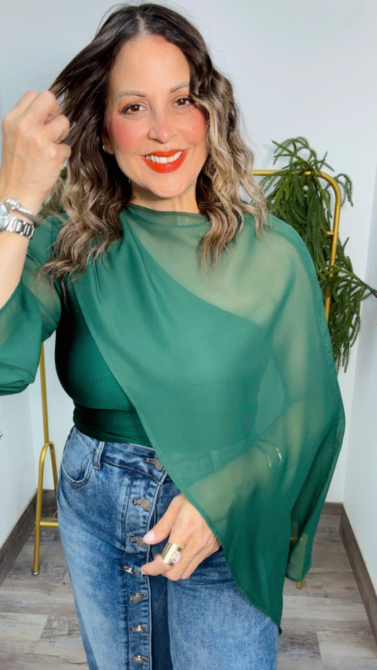 Cape Tunic Hunter Green Blouse
