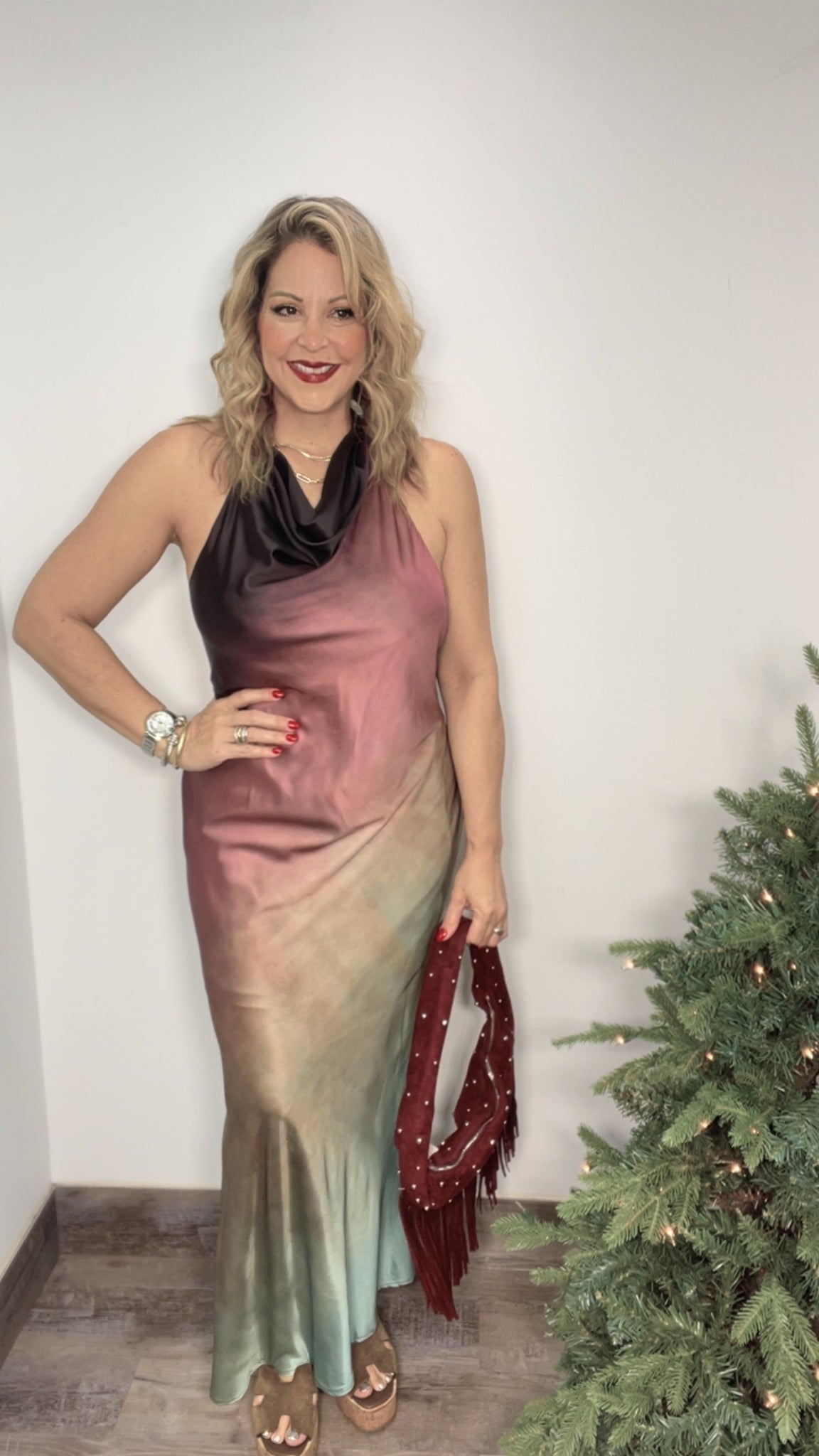 Halter Ombre Satin Dress