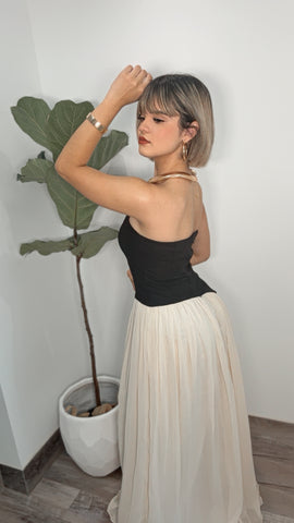 Black & Nude Two Tone Maxi-Dress