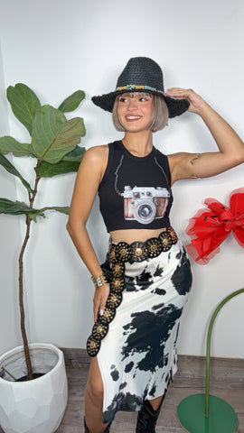 BorinCow Black Satin Skirt