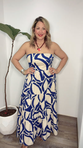 Santorini Flow Strapless Maxi Dress