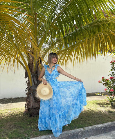 Borondo Ruffle Blue Maxi-Dress