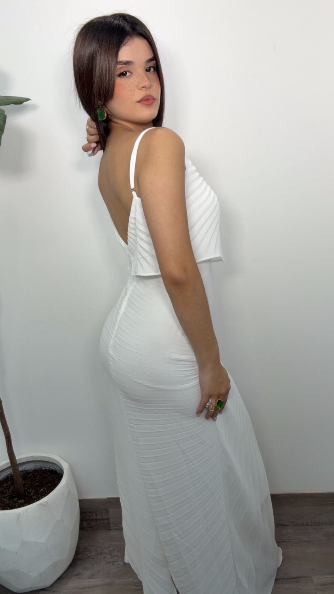 Alessia White Pleated Maxi Dress