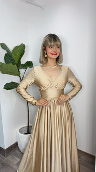 Champagne Long Sleeve Formal Dress