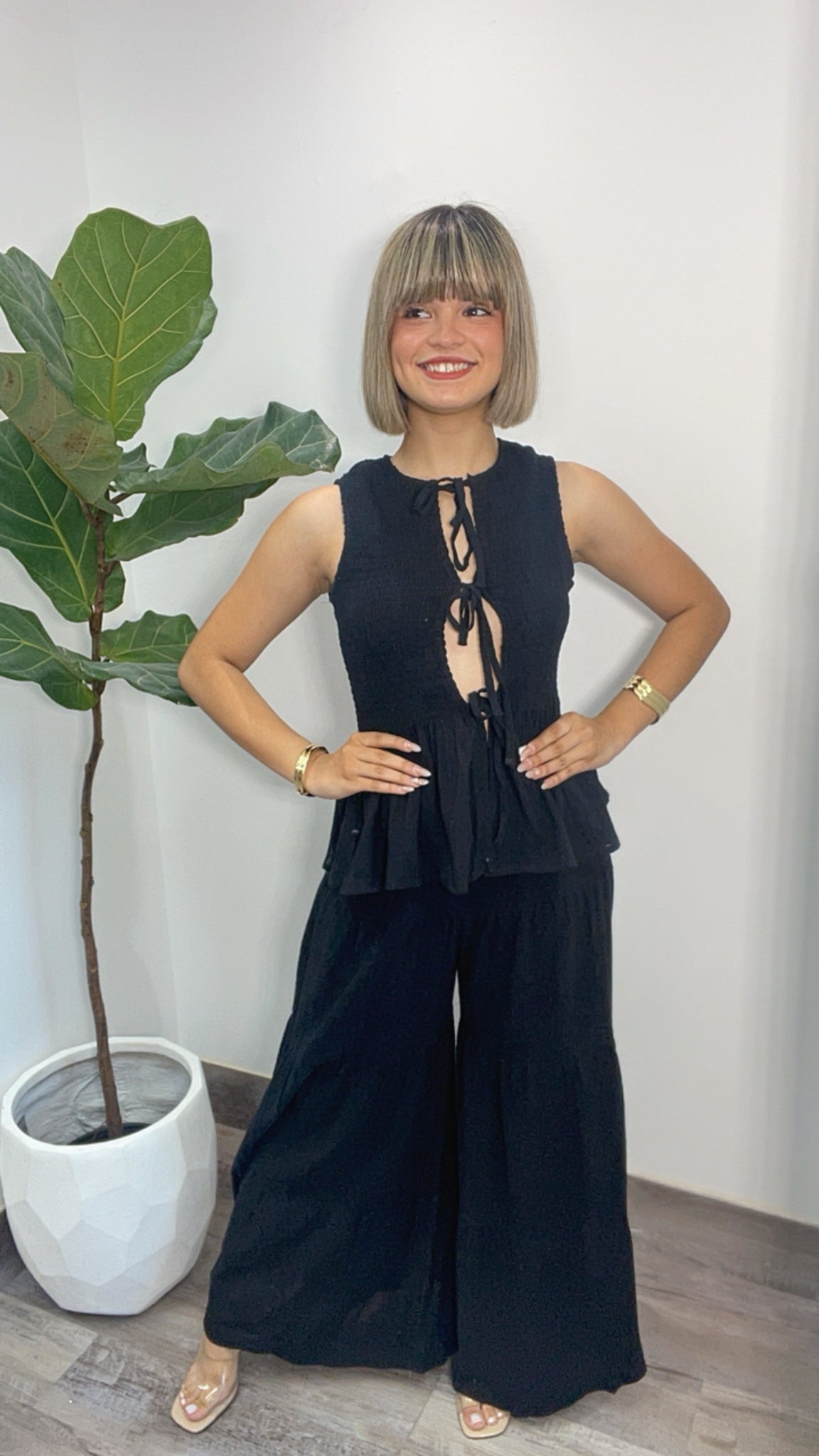 Flare Black Top & Pant Set