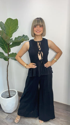 Flare Black Top & Pant Set