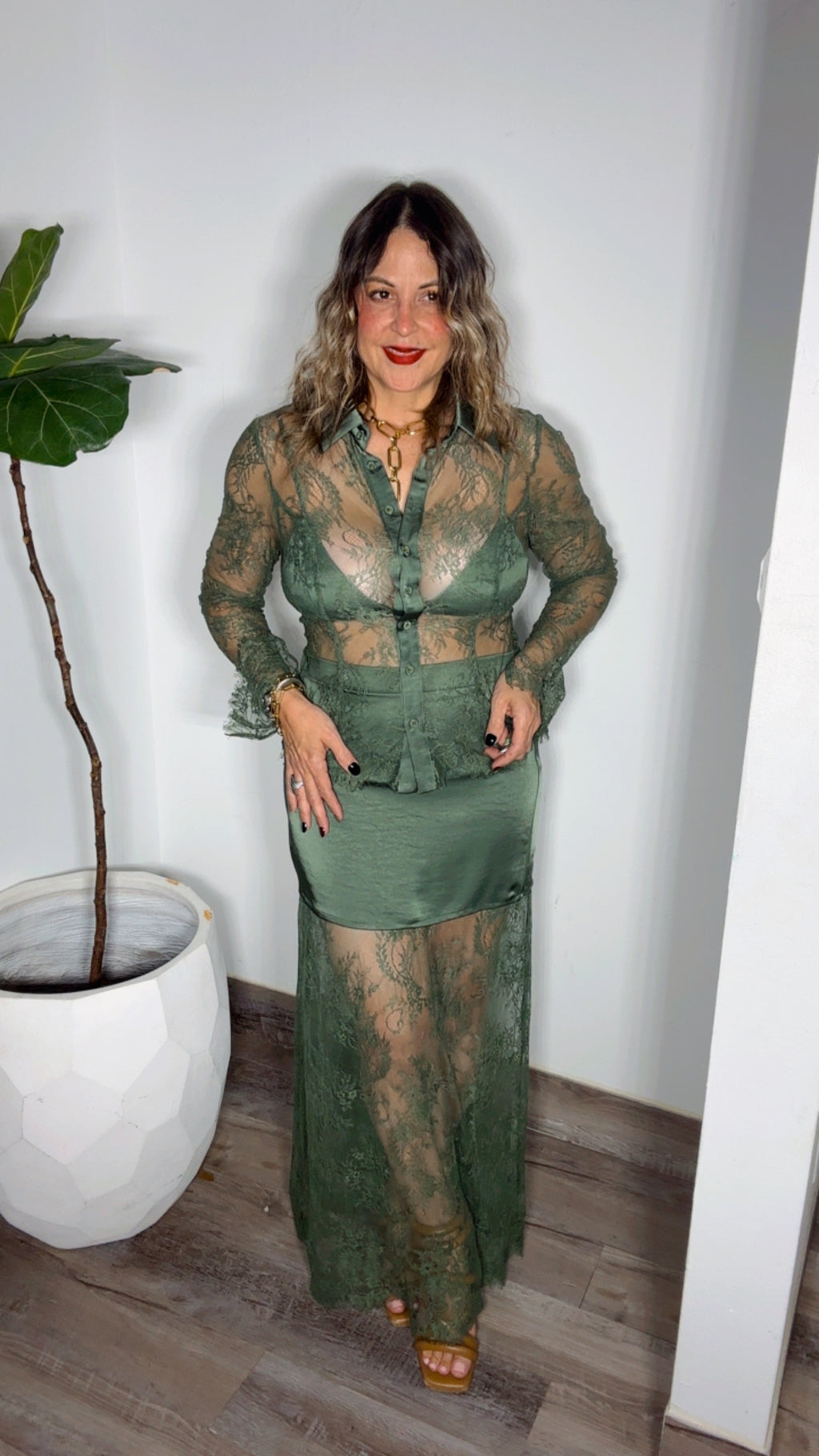 Olive Luxe Lace Maxi Skirt Set