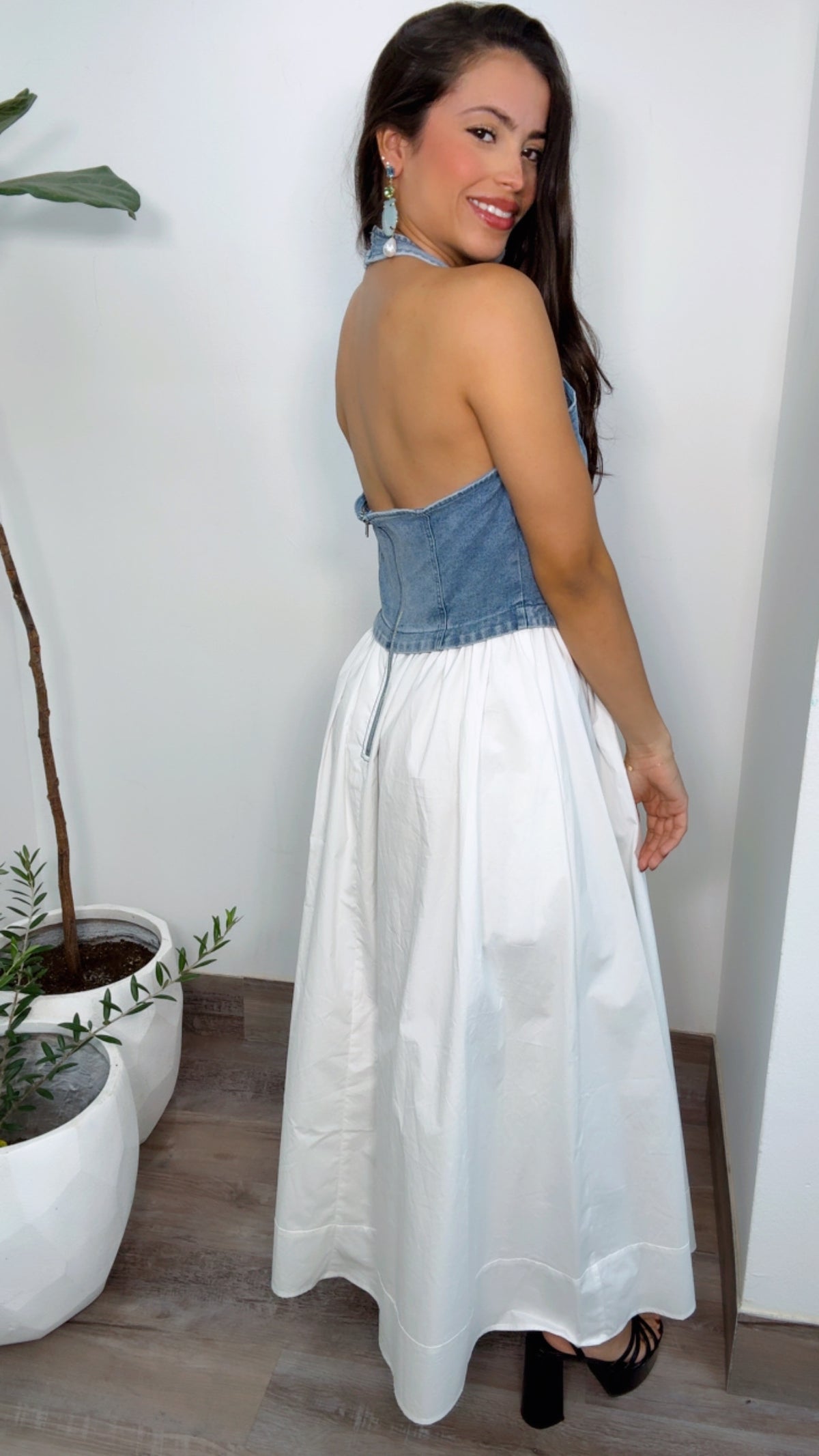 Denim & White Midi Dress