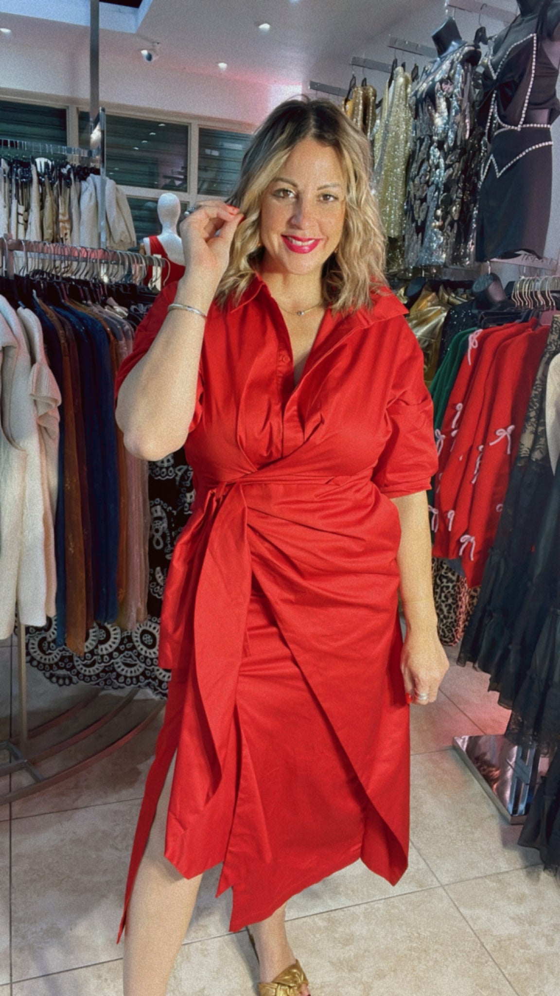 Red Side Open Dress