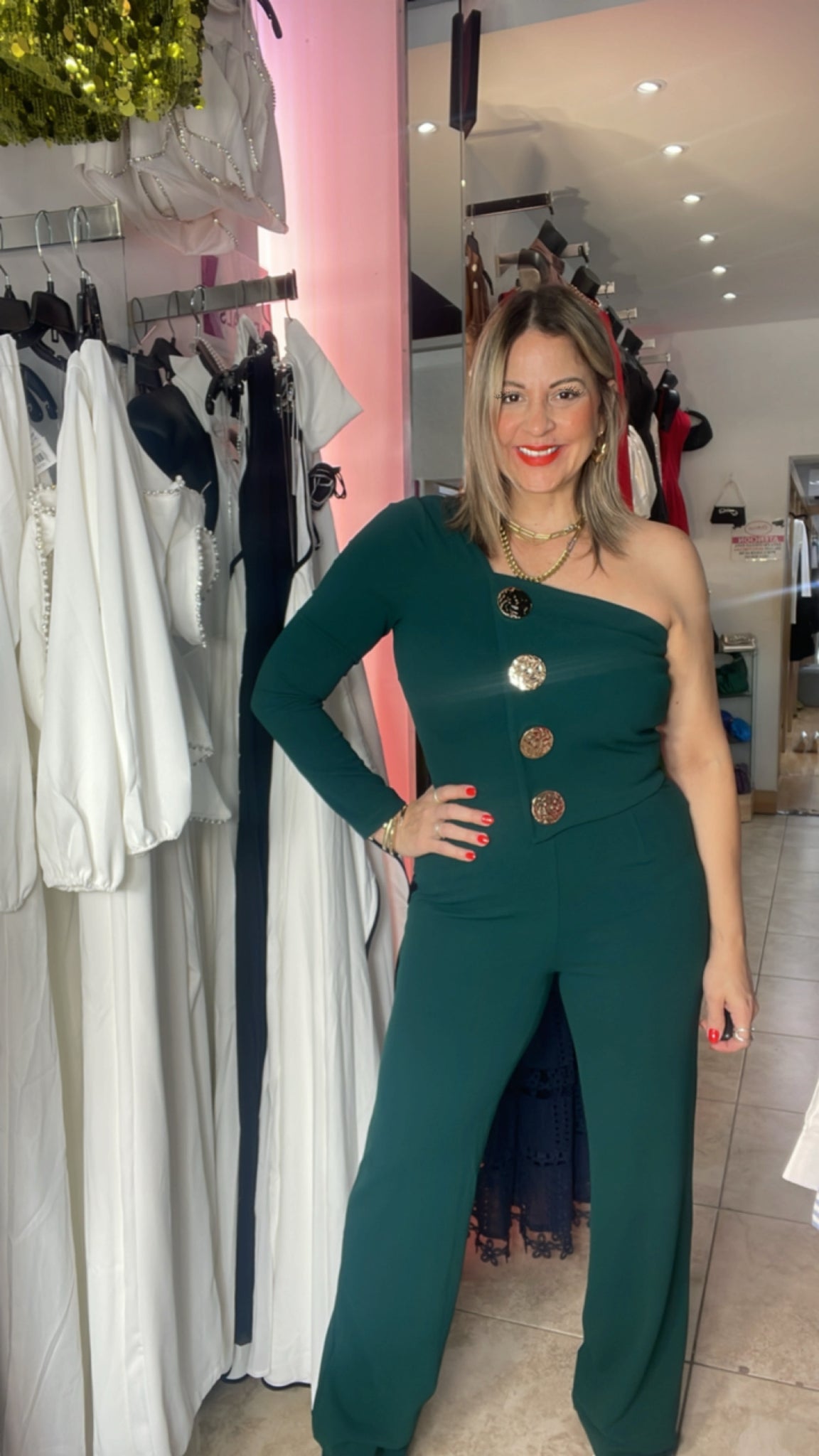 Hunter Green one Shoulder Jumpsuit