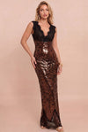Chocolate Sequin Lace Maxi Dress