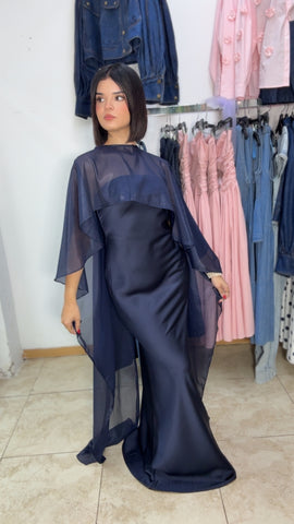 Tunic Classic Satin Maxi Dress (Navy)