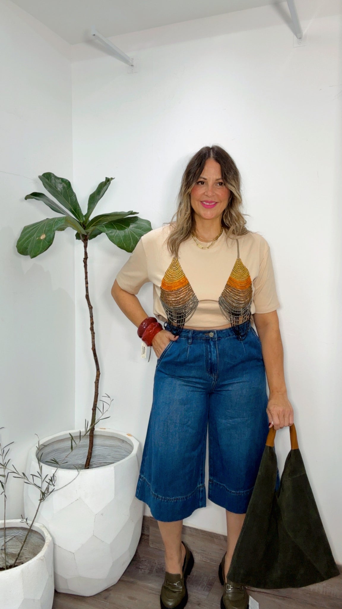 Beaded Bralette Statement Tee