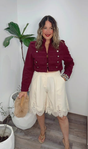 Ivory Lace Hem Bermuda Shorts