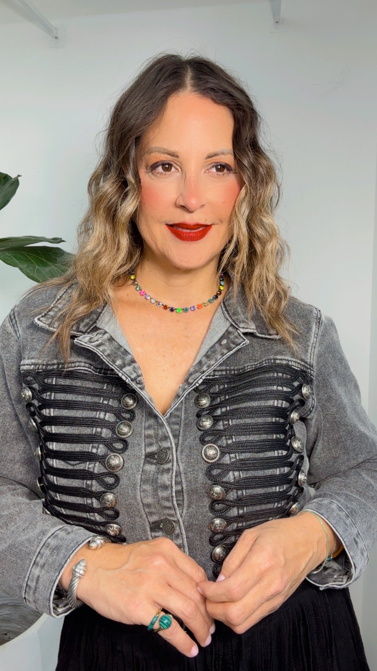 Black Wash Denim Napoleon Cropped Jacket