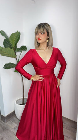 Red Long Sleeve Formal Dress